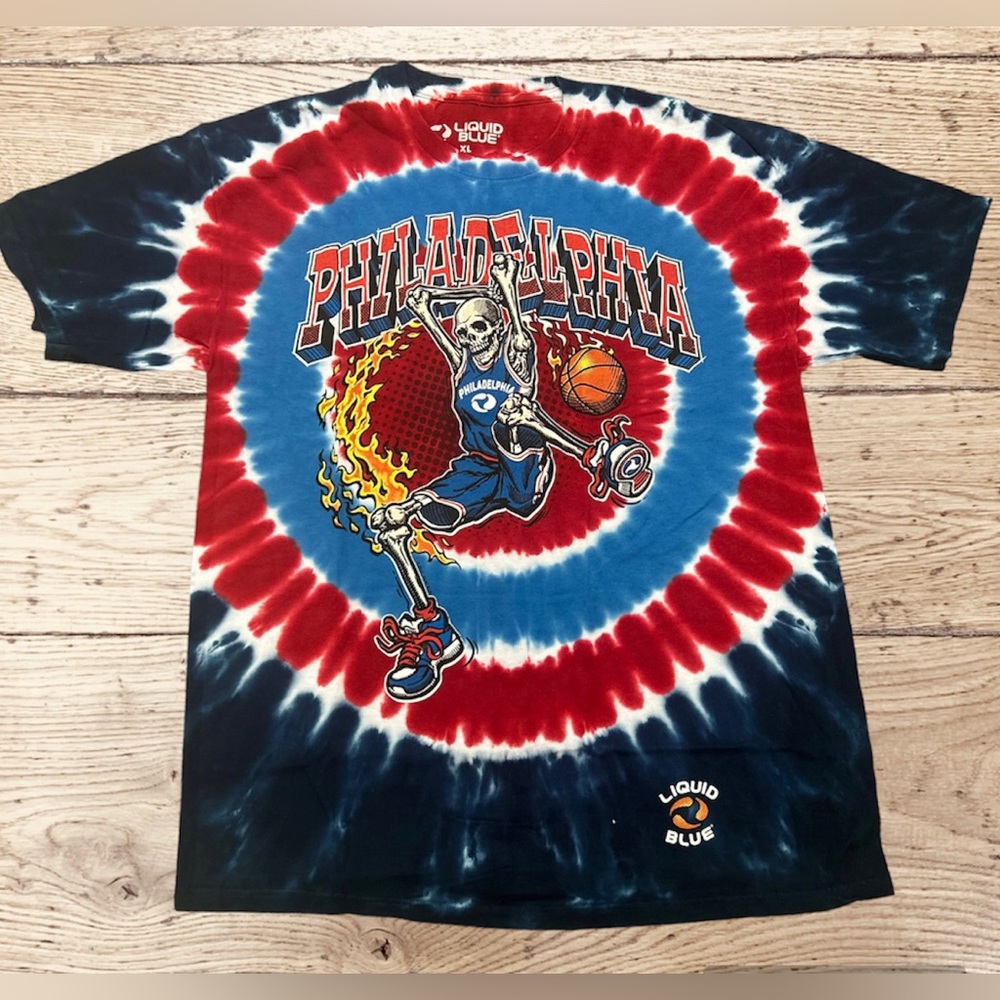Philadelphia 76ers Dunker Basketball Grateful Dead Liquid Blue Shirt M - Picture 1 of 7